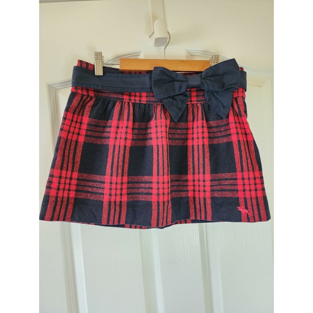 Vintage Y2K Abercrombie & Fitch Red Navy Plaid Wool Blend Bow Mini Skirt Size 4
